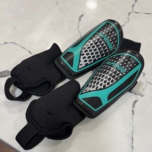 Toddler Black and Teal Shin Guards with Ankle Protection - XS